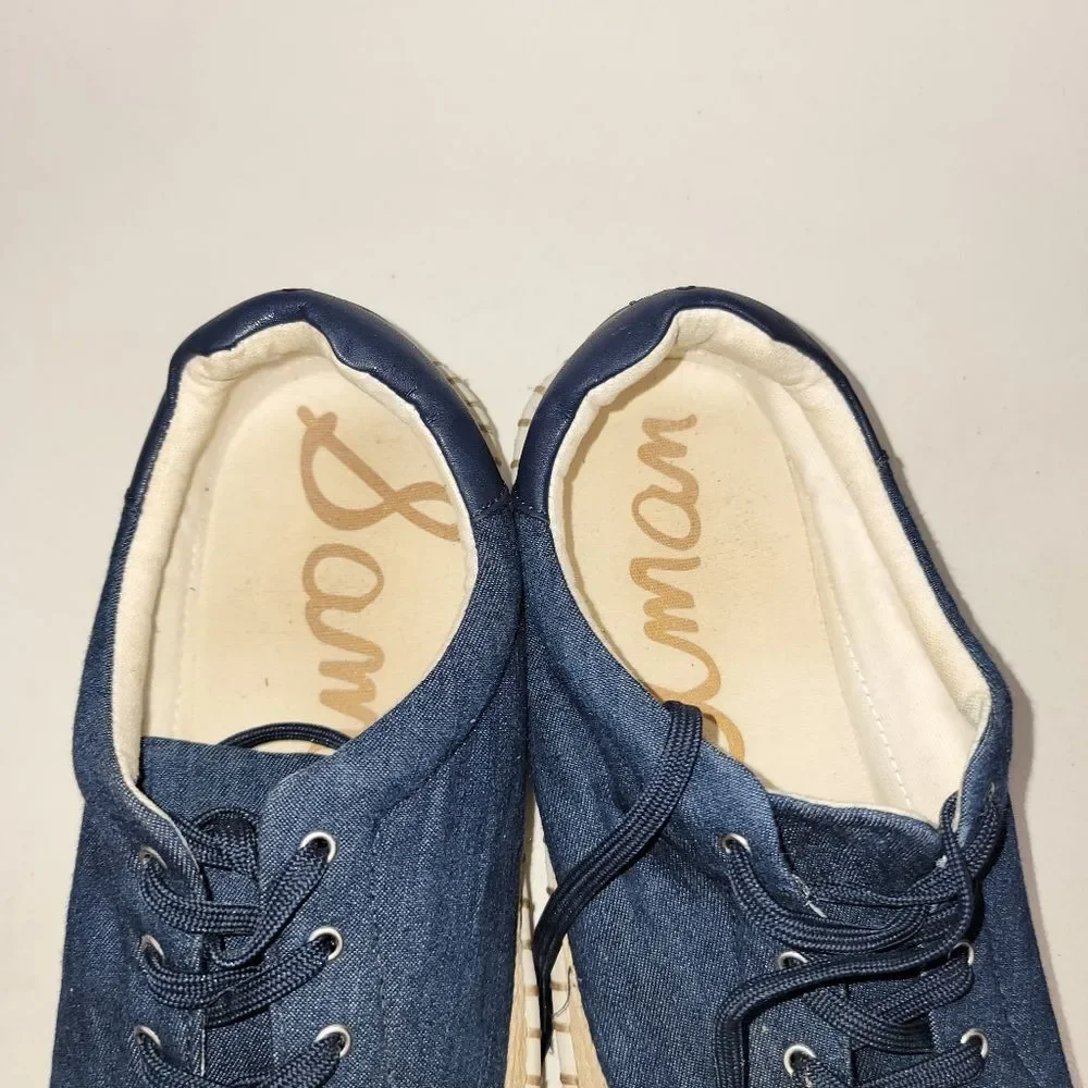 Sam Edelman kavi Denim espadrille Platform Wedge sneaker shoe navy blue Size 9.5